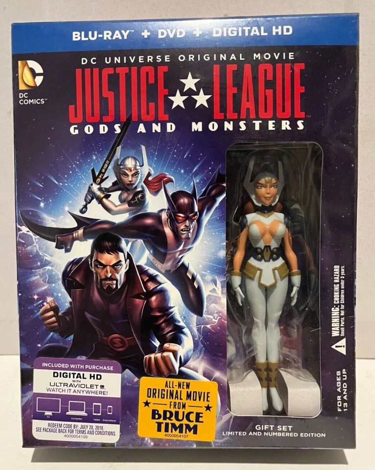Justice League Gods & Monsters DVD + Blu Ray Set + Figure - DC Animated Movie - Image 1 of 1