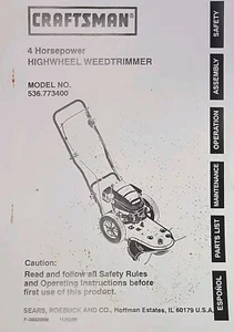 Decespugliatore a scoppio Sears Craftsman 4 h.p 536.773400 manuale proprietario e ricambi - Foto 1 di 7