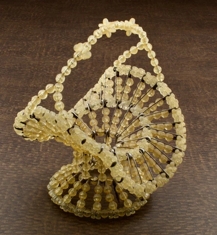 Vintage Mid Century Safety Pin and Beads Yellow Basket Tramp Art Cover