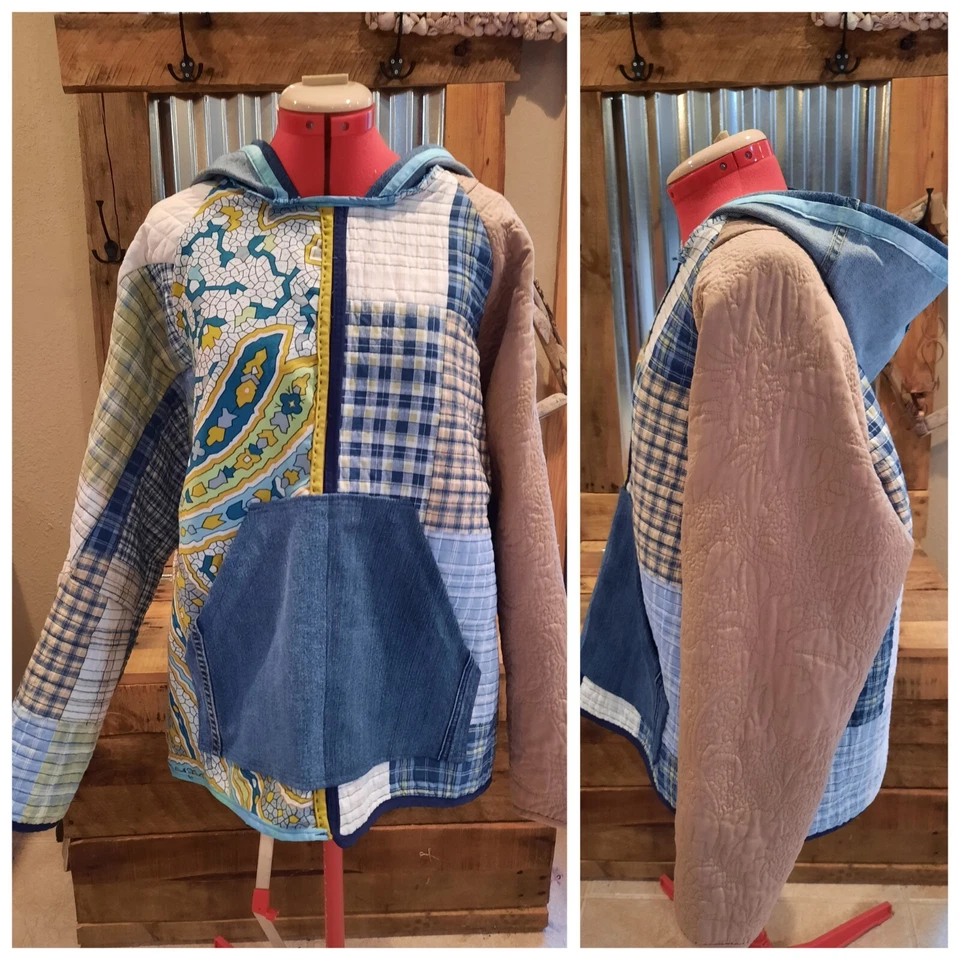 Одеяло с капюшоном Upcycled Quilt L пейсли/шотландка ручная работа - Изображение 1 из 3