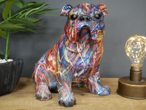 Große Bulldogge 22cm bunt bemalt Hundeliebhaber Geschenk Ornament Skulptur Deko - Bild 1 von 6