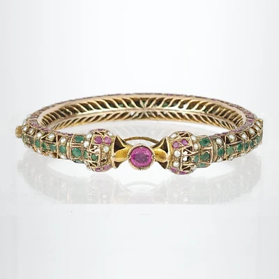 Brazalete Bangel Perla Rubí Esmeralda Indio Mogol Oro 14k De Colección 42g LEER TODO Foto 1 de 4