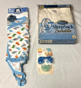 New Halo Sleepsack Swaddle 2 In 1 Blanket, 3 Gerber 0-3 One Piece, 3 NUK - Picture 1 of 2