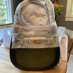 Borsa da sella nuova con etichette Tory Burch Lee Radziwill coccodrillo in pelle scamosciata goffrata alghe profonde - Foto 1 di 23