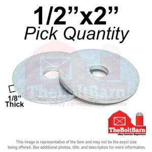 1/2"x2 Fender Washers 1/8" Thick Low Carbon Steel Zinc (Pick Quantity) - Picture 1 of 2