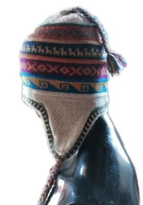 Chapéu unissex reversível feito à mão, tecido de lã, corantes naturais, desi geométrico andino - Imagem 1 de 4