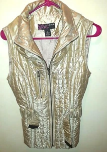 Womens Peck & Peck Gold Tan Zippered Quilted Vest Size Small - Picture 1 of 4