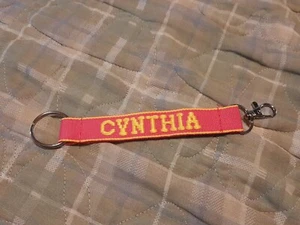 CYNTHIA Embroidered Name Strap Key Ring, Keychain with Clasp (PINK) - Picture 1 of 2