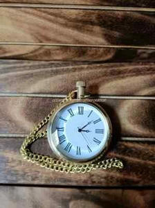 Brass Pocket Watch For Men - Gold Pocket Watch Chain Vintage Gift for occasion - Picture 1 of 7