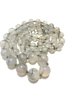 14K Weißgold Grün Klar Kristall Quarz Moos Achat Handgeknüpft Perlenkette - Bild 1 von 10