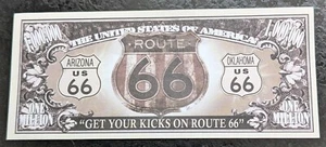 Route 66 Mother Road Banknote Geldschein Reiseschild Sommer Urlaub offen Abenteuer alt - Bild 1 von 5