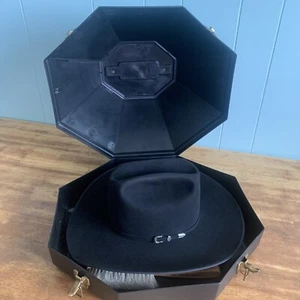 M.L. Leddy’s Cowboy/Mädchen Hut Größe 6-7/8 schwarz Filz schwarz Reiseetui Leddy Ochsenbogen - Bild 1 von 17