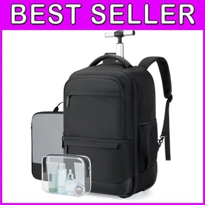 Water-Resistant Rolling Travel Backpack with 2 Packing Cubes for 17" Laptop - Picture 1 of 8