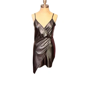 Zaful schwarzes asymmetrisches Kunstleder-Minikleid mit verstellbaren Trägern Größe 8 - Bild 1 von 11