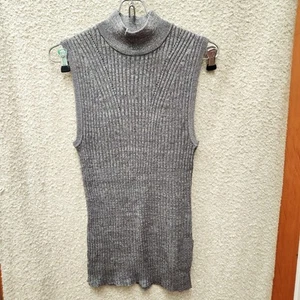 G Star Raw Silver Sparkle Knitted Stretch Mock Neck Sleeveless Top Shirt Size S - Picture 1 of 11
