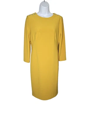 Vestido Vaina Lauren Ralph Lauren Amarillo 4 Botones Dorados Hombro Carrera Midi Foto 1 de 4