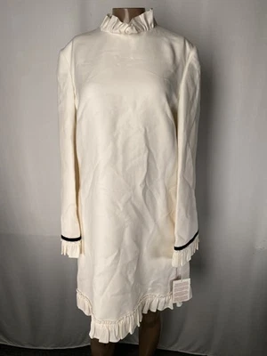 Valentino Womens Dress Cream Size 44/8 Abito Ruffled Mock Neck Mini Long Sleeves - Image 1 of 4