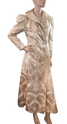 Vintage 1930-40’S Wrap Silk Beige SHINY Brocade OPERA Maxi Coat Puff Sleeves S - Image 1 of 4