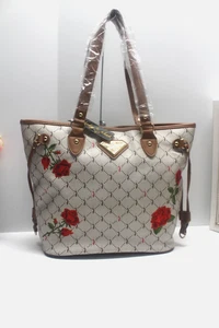 Baby Phat Large Satchel Shoulder Bag Purse Shopper Cat Embroidered Roses NWT - Picture 1 of 19