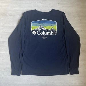 Columbia Pikewood Long Sleeve T-Shirt Men’s Medium - Dark Blue Graphic Tee - Picture 1 of 6