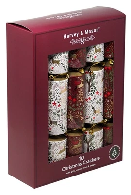 Harvey & Mason Luxury Reindeer & Foliage Christmas Crackers - Set of 10