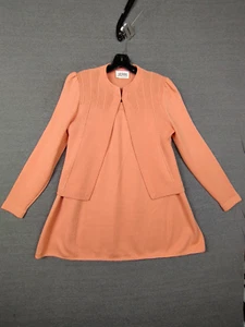 St John Jacket Sweater Skirt Set Womens Medium Peach Santana Knit Classic Career - Picture 1 of 14
