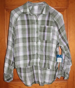 NWT Girls' ARIZONA JEAN CO Country Plaid Long Sleeve Top Hedge Green SZ L (14) - Picture 1 of 5