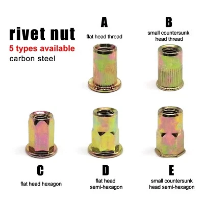 M3-M12 Inserto Rivetto Dado Dado Acciaio al Carbonio Piatto Testa Piccola Esagonale Semiesagonale - Immagine 1 di 4