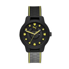 Mens Wristwatch PUMA RESET V1 P5025 Silicone Black Yellow Fluo NEW