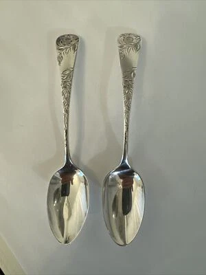 Пара чайных ложек Jac Rose от Gorham из чистого серебра 5 5/8 дюйма (2) - БЕЗ МОНОГРАММЫ 34 г - Изображение 1 из 4