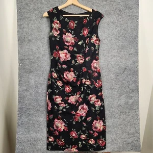 Anthea Crawford Dress Womens Size 10 Black Floral Sheath Stretch Party Office - Picture 1 of 12