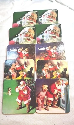 Lot of 10 Christmas Santa with Coke Cork Coasters for Drinks 3.5" X 3.5" Square - Image 1 of 4