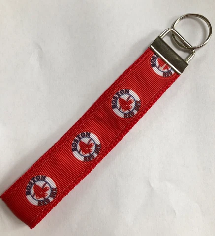 BOSTON RED SOX Ribbon Key Chain Wristlet / Key Fob, Red Webbing, MLB, Free Ship Cover