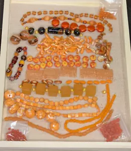MIX LOT of Orange GLASS Plastic BEADS Mixed Sizes Bundle Jewellery Making Crafts - Picture 1 of 23
