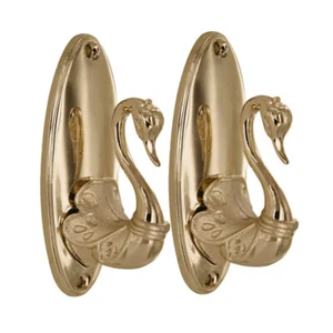 1 Pair of Vintage Swan Style Drapery Curtain Holdbacks Tieback Hooks (Golden) - Picture 1 of 8