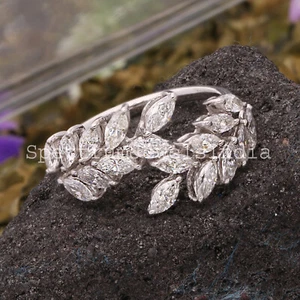 1.34 Ct Lab Grown CVD Marquise Diamond Leaf Cuff Ring 18k White Solid Gold Gift - Picture 1 of 7