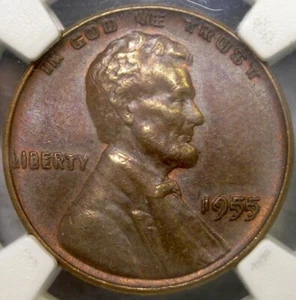 1955/55 DDO LINCOLN WHEAT CENT/PENNY DOUBLE DIE OBVERSE BEAUTIFUL RARE NGC AU 58 - Picture 1 of 10