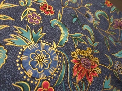 Michael Miller cotton fabric metallic florals blue with pink red, purple Exotica - Image 1 of 4