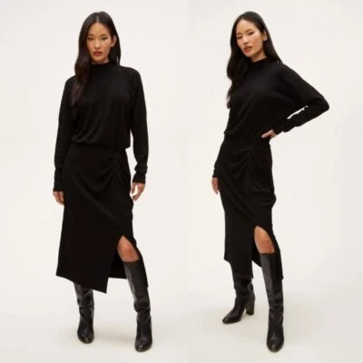 NWT MICHAEL STARS $158 Lila Midi Dress Rib Mock Neck Batwing Sleeve Black Size M - Image 1 of 4