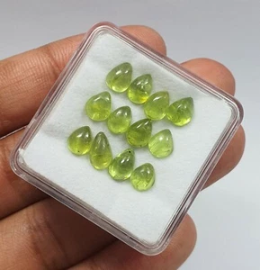 12 Pcs Natural Green Peridot Pear Cabochon Lot AAA Quality Loose Gemstone 11 Ct - Picture 1 of 6