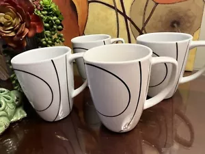 4 Corelle Coordinates Simple Lines 12oz Coffee Mug Tea Cup White w Black Lines - Picture 1 of 7