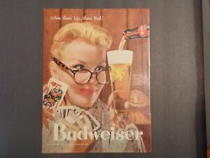 1957 BUDWEISER BEER Woman Plays Cards Enjoys Glass Budweiser art print ad