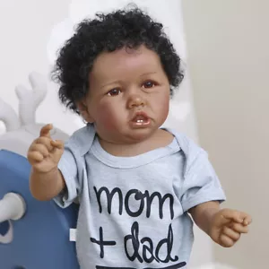 Reborn Baby Dolls Full Vinyl Silicone Boy Handmade 22'' African American Bath - Picture 1 of 8