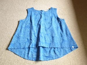 Womens Top-WEST INDIES WEAR-blue seashell patterned cotton hi-lo Beach Coastal-L - Picture 1 of 5