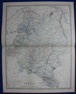 RUSIA EUROPEA, CÁUCASO, mapa antiguo original, Johnston, 1871 Foto 1 de 4