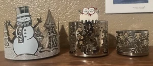 Bath And Body Works 3-WICK Snowman Candle Holder Plus 2 Smaller Candle Holders - Picture 1 of 12