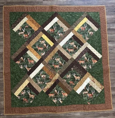 Beautiful Wildlife Deer Quilt Sz 52 X 53 Lodge Cabin Hunter Country Rustic - Image 1 of 4