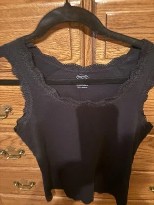 Camiseta Regata Talbots Preta Renda Aparada Sem Mangas Elástica Tamanho P - Imagem 1 de 2