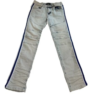 OPS Boys Sz 10 Biker Jeans Bleached Blue Side Tape Excellent Adjustable Waist - Picture 1 of 4