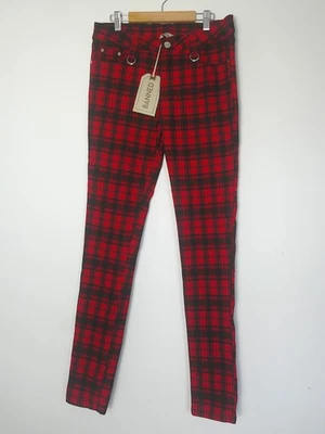 Pantalón Banned Apparel Talla L Rojo Tartán Cuadros Ajustado Gótico Punk Cintura 30" Foto 1 de 4